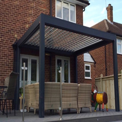 Heavy-duty metal louvre design motorized outdoor pergola