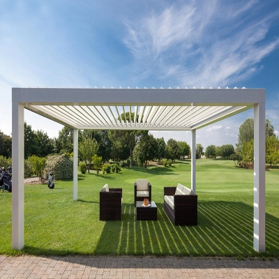 Terrace roof garden furniture set motor pergola roof system
