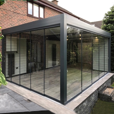 Electric Motorized Louver Roof Pergola with Sunshade Vertical Blinds