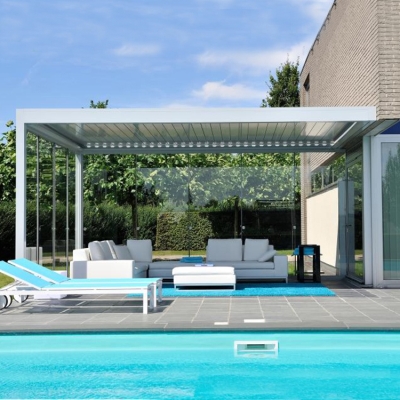 Custom color outdoor aluminum pergola garden louvered roof with LED lighting