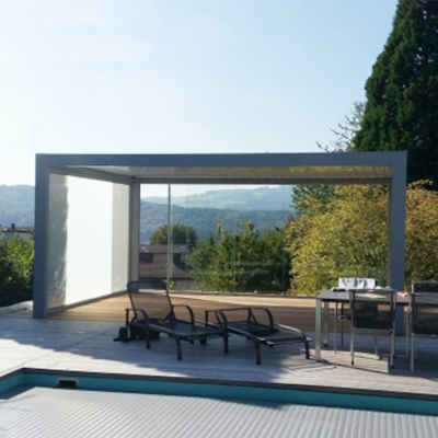 Sunshade protection electric aluminum bbq gazebo roof with LED light