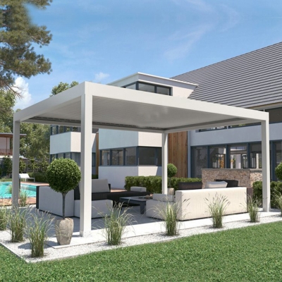 Motorized electric folding aluminium louvered roof bioclimatic pergola