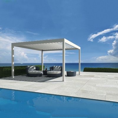 Remote Control Outdoor Gazebo Garden Aluminium Louvered Roof Pergola Shade With Sun Screen