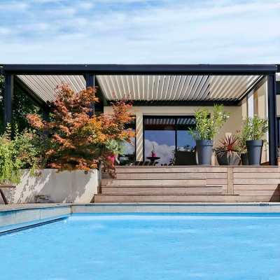 Custom adjustable waterproof bioclimatic motorized aluminium louvered roof pergola