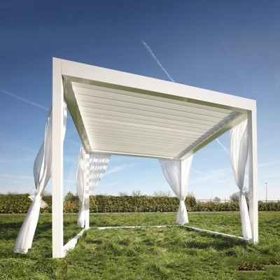 Motorized awning pergola louvered patio roof systems for outdoor living