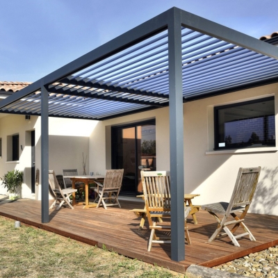 Waterproof electric aluminium opening roof louver pergola with screens