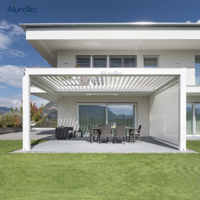 Aluminum louvre shade balcony pergola designs 5x5m with curtain