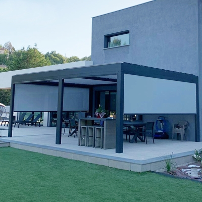 Aluminium wall mounted sunshades motorised opening roof pergola covers