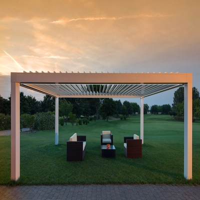 Motorized Aluminium Arbours Pergola Louver Roof with Sliding Glass Door