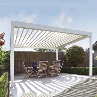 Chinese factory waterproof sunshade electric flap shutter aluminum pergola gazebo