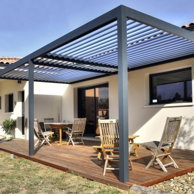 Climatic Pergola Outdoor Waterproof Aluminum Adjustable Louvered Roof Pergola with LED Light