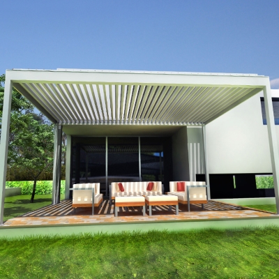 Outdoor Operable  Bioclimatic Retractable Electric Roof  Pergola with Glass Sliding Door