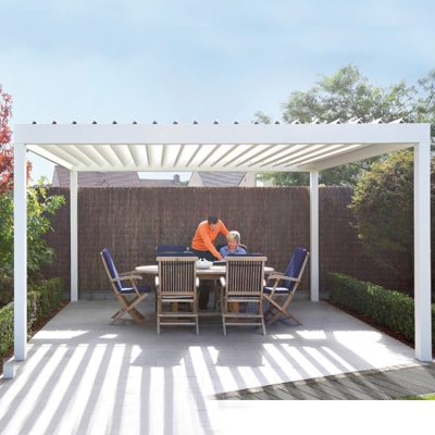 Modern design customised outdoor motorized garden opening roof louvre pergola  with LED light
