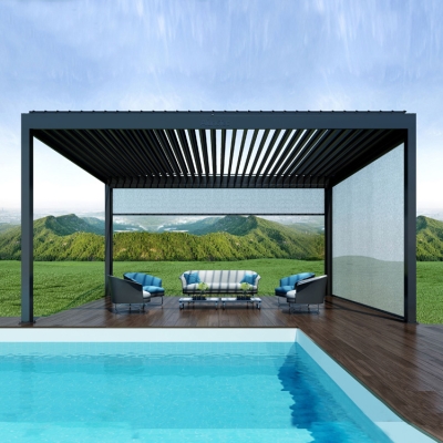 Home Decor Outdoor Electric  Aluminum  Motorized Build Pergola With LED Light
