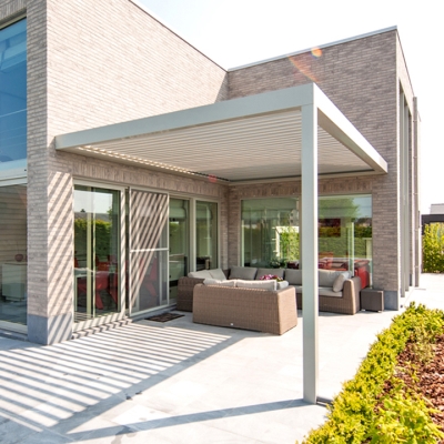China shanghai modern aluminum motorized waterproof pergola kits with glass door