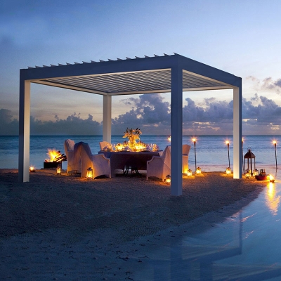 Powder coated waterproof electric roof system pergola covers with glass door