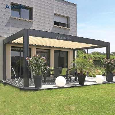 Sunshading remote control electric roof pergola awning with retractable curtain