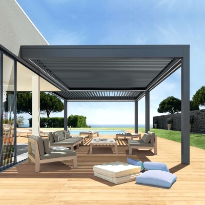 Motorise waterproof metal garden pavilion electric louvered aluminium pergola