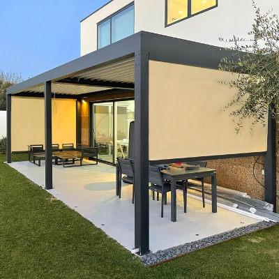 Modern design easily assembled motorized retractable sliding outdoor balcony electric roof pergola kit light