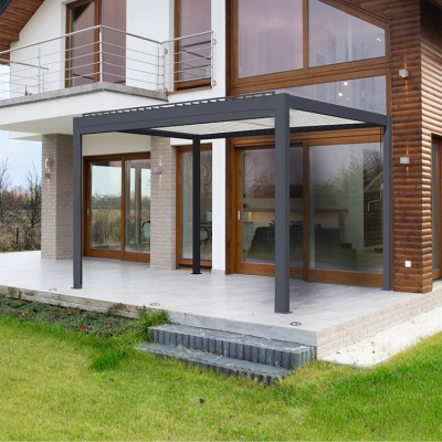 3x3m Easily assembled wrought iron electric waterproof louver pergola covers with LED light