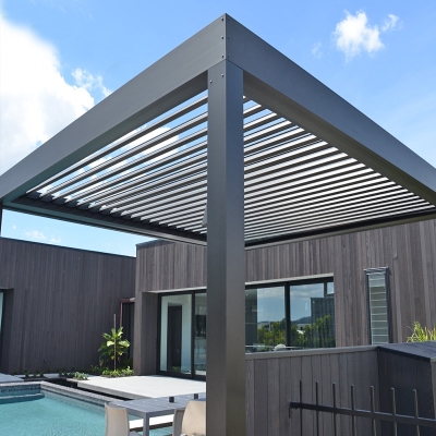Remote control wall folding motorised pergola roof curtains and windows