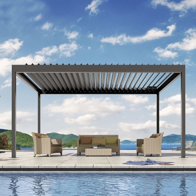 Self-supporting waterproof pergola DIY patio roof with remote control system