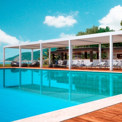 Modern Design Patio Roof Motorized Aluminum Garden  Pergola For Swimming Pool