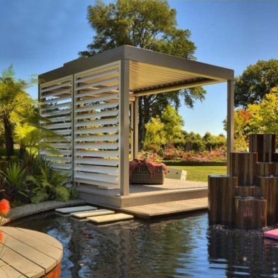 Modern automatic louver roof motorized pergola shade cover on wall