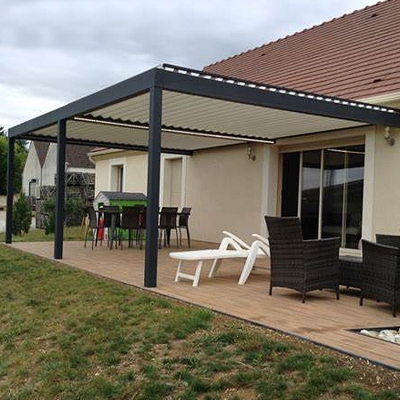 Outdoor aluminum pergola bioclimatique with adjustable electric ventilation louvers