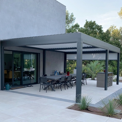 Outdoor gazebo pavilion louvers wrought iron electric pergola shade designs with roof