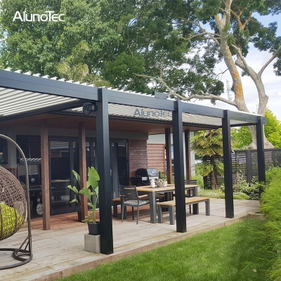 Motorized opening roof waterproof decorative metal electric roof louvre pergola shade china