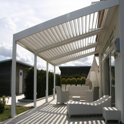 Customized Aluminum Outdoor Pergola Waterproof Louver Roof System Electric Gazebo With Led Strip