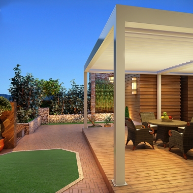 Waterproof Motorized Aluminium Pergola Louver Gazebo With Electric Retractable Side Screen