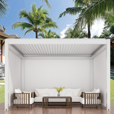 Customized Size 3x3 3x3.5 3x4 4x4 5x4 6x4m Aluminum Louvers Roof Pergola With Glass Sliding Door