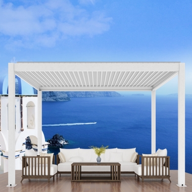 Free Standing Manual Crank Louvre Blades Pergola With LED Light