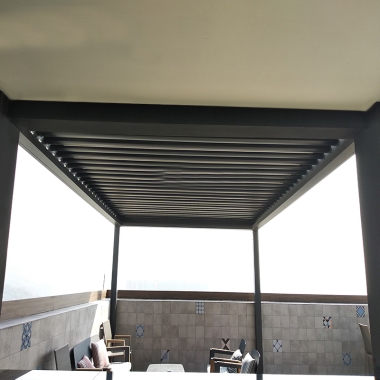 Customised Outdoor Aluminium Motorized Louvered Pergola With LED Lighting Sliding Doors