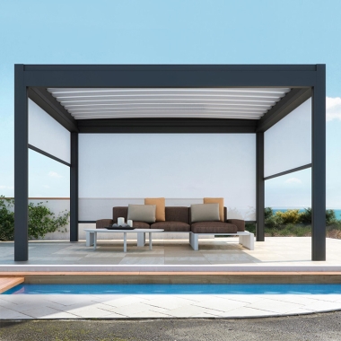 Good Quality Waterproof Aluminum Louvers Roof Pergola With Sliding Glass Door