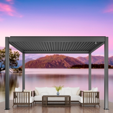 Bioclimatic System Outdoor Electric Aluminium Waterproof Pergola With Floding Glass Doors