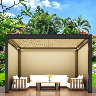 Modern Design Bioclimatic Waterproof Louvre Roof Gazebo Pergola With Motorised Light