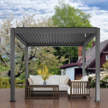 Outdoor Patio Pergola With Motorized Roller Blinds Curtain