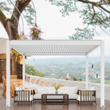 Luxury Motorized Pergola Louver Systems Aluminium Material With Shades Roller Blinds