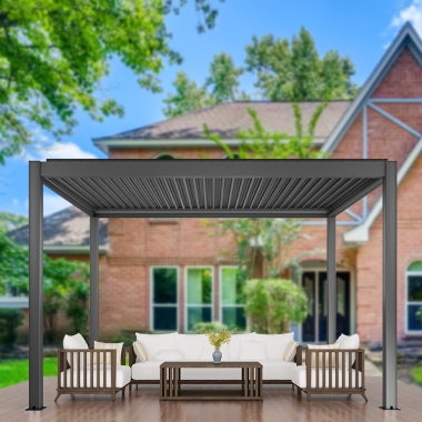 Outdoor Gazebo Waterproof Bioclimatic Aluminium Motorized Pergola Louver Roof Garden Furniture Set