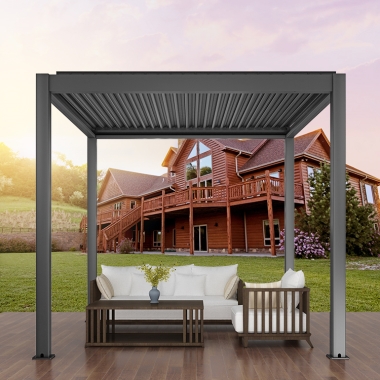 3x3m Manual Grey Aluminum Garden Outdoor Bioclimatic Pergola Louvred Roof With Lights
