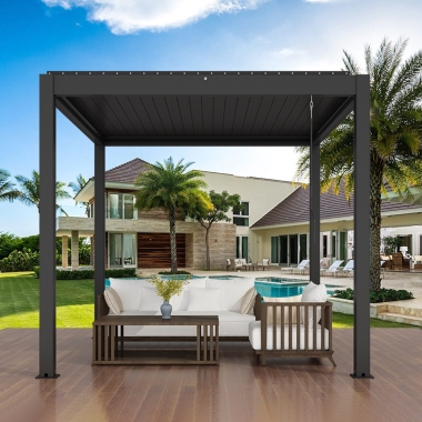 3x4m Manual Outdoor Freestanding Bioclimate Louver Pergola With Lights