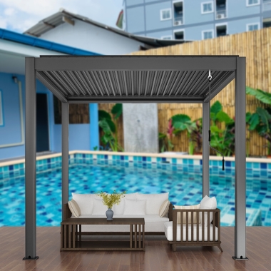 3x3m Manual Gery Waterproof Aluminium Louver Garden Pergola With Led Light