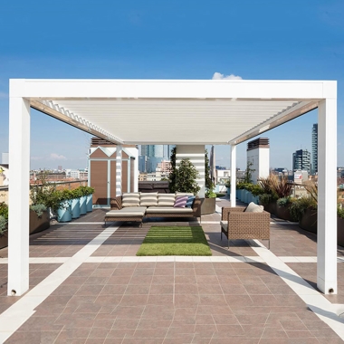 Rainproof Motorized Gazebo Aluminium Louvre Roof Garden Deck Pergola With Outdoor Blinds
