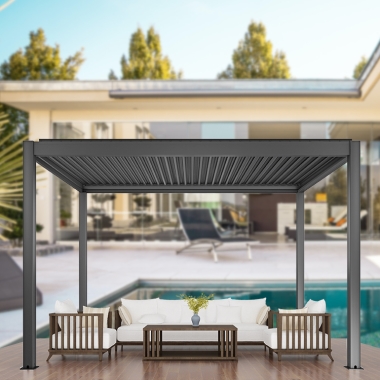 Motorized outdoor garden awning folding metal aluminum slats pergola gazebo