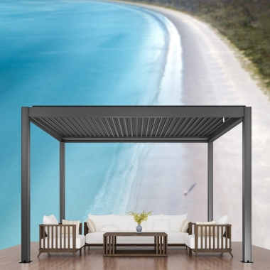 Aluminium Automatic Waterproof Terrace Opening Louvre Roof Electric Adjustable Pergola With Glass Door