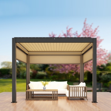 Motorised Waterproof Garden Pavilion Gazebo Aluminum Adjustable Louver Roof Pergola