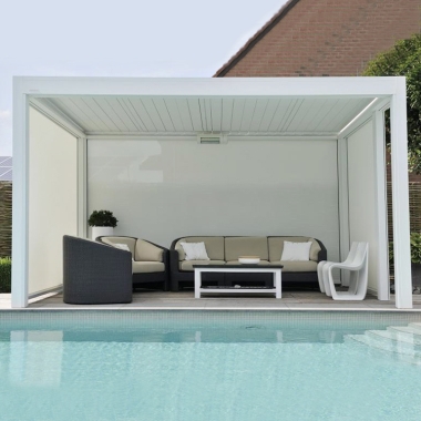 Automatic Aluminum Louver Roof Patio Pergola With Electric Sliding Side Wall 3x3 White Color Gazebo